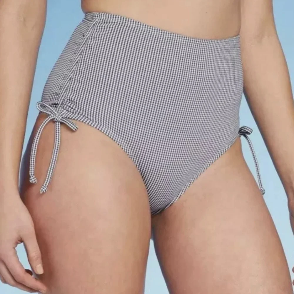 NWT KONA SOL | Gingham Side Cinch High Waist Bikini Bottom‎ Sz. Large